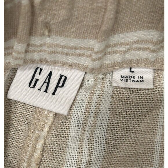 Gap Wide Leg Linen Blend Pants Women's Size Large Khaki Stripe Coastal Paper Bag - Picture 6 of 11